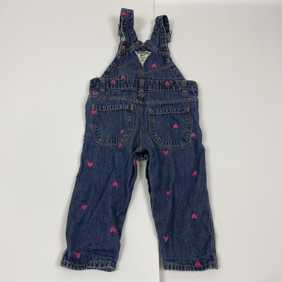 Oshkosh B’Gosh Baby Girl’s Size 18 Months Denim Overalls Embroidered Hearts - Picture 11 of 16